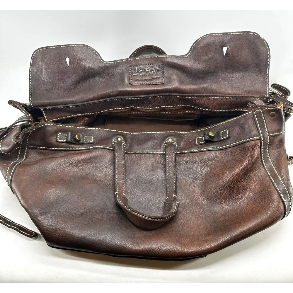 JEAN SHOP Leather Satchel Bag Distressed Large Messenger Tote New York